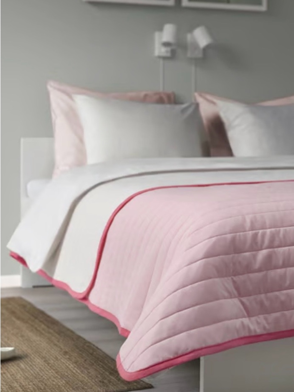 IKEA Pink Quilted Reversible Bedspread with Hot Pink Trim